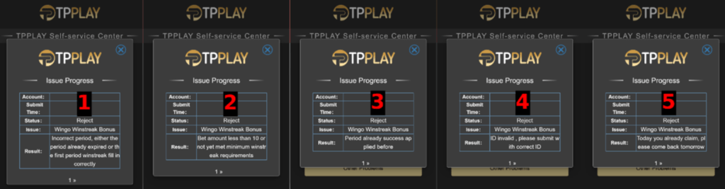 Q: How many type rejection on winstreak in TPPLAY?