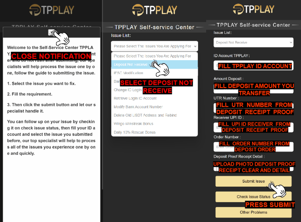 TPPLAY Deposit Not Arrived